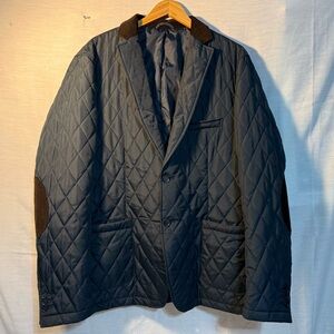 Saks Fifth Avenue Quilted Jacket Blazer Navy Elbow Patch Mens XL NWOT